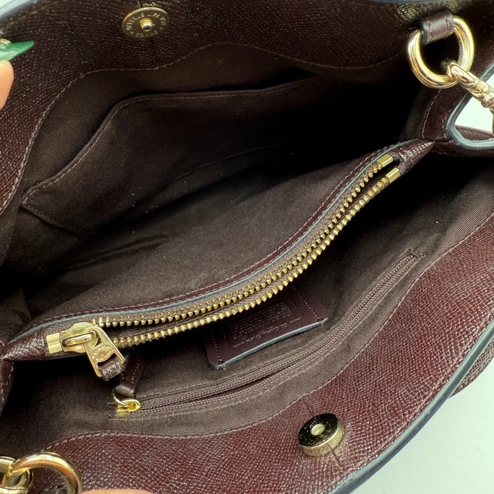 Coach Pebble Leather‎ Burgundy/Purple Glitter Satchel Crossbody Handbag Silver